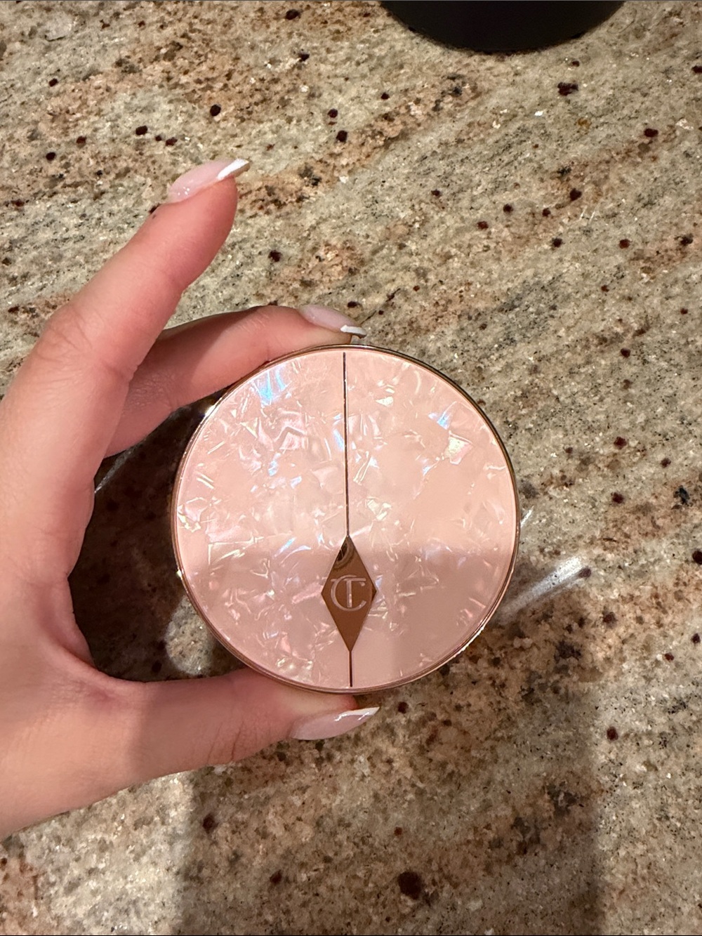 Charlotte Tilbury Iridescent Blush Pearl Compact - Pink & Gold Accent
